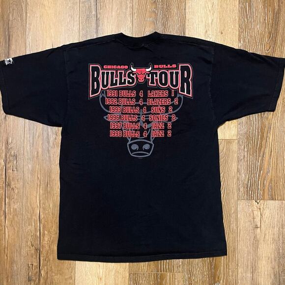 Vtg Starter Chicago Bulls NBA Champions T-Shirt L Double Sided Black 1998 Jordan - Picture 5 of 8